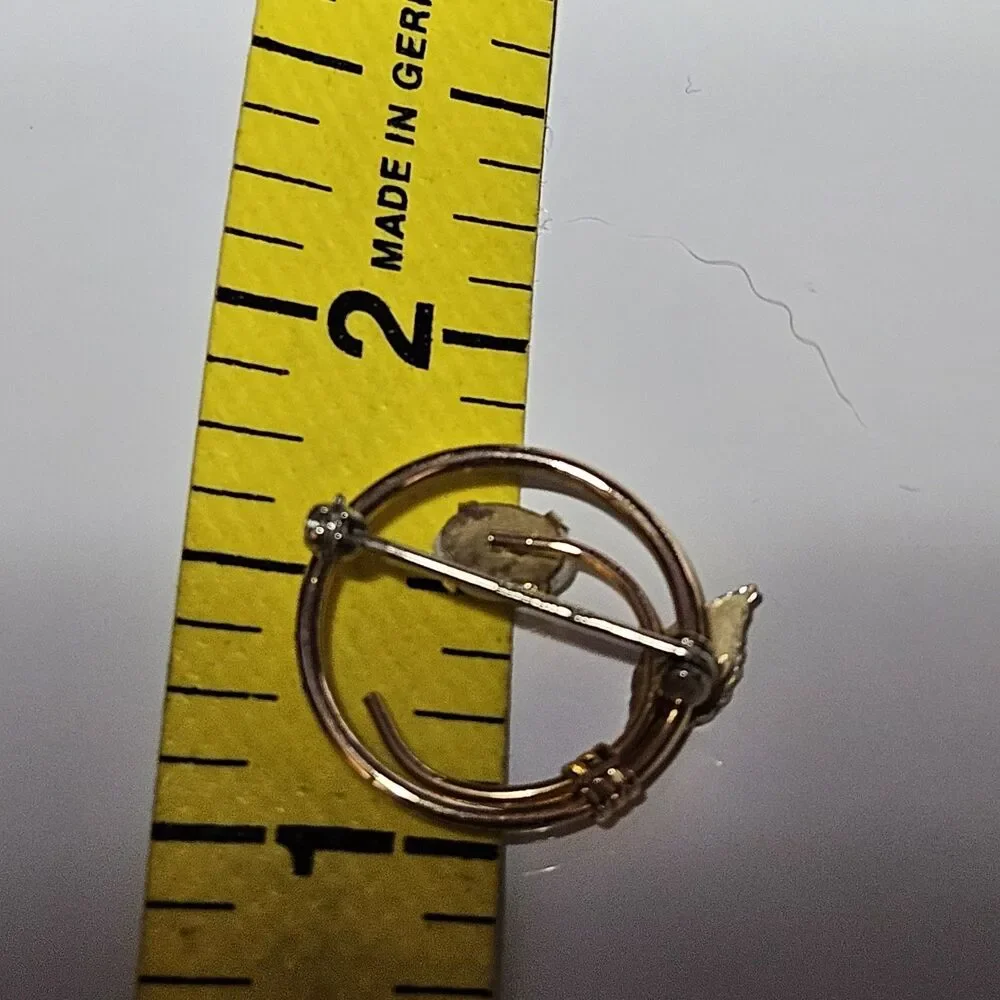 Vintage Krementz Circle Leaf 14K Gold Filled Real Fire Opal Small Brooch Pin